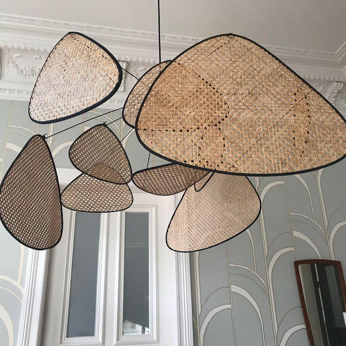 Screen Cannage Suspension Rattan Petal Pendant Lamp