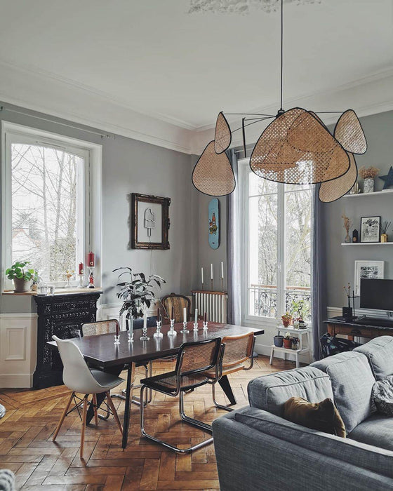 Screen Cannage Suspension Rattan Petal Pendant Lamp