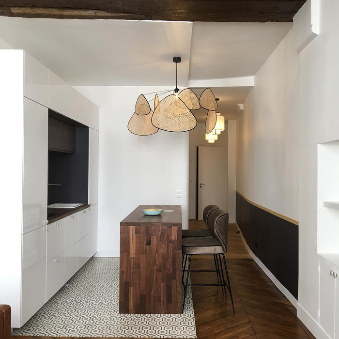 Screen Cannage Suspension Rattan Petal Pendant Lamp