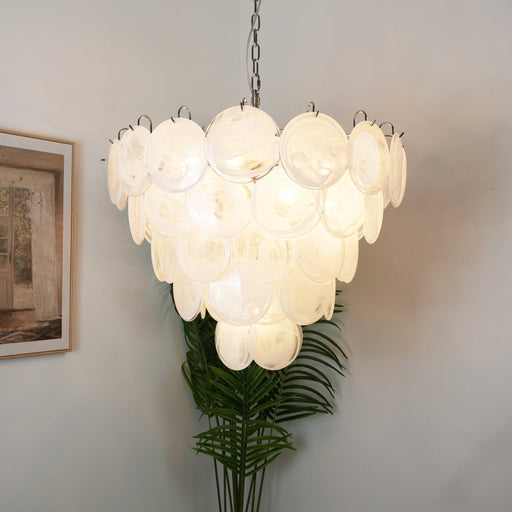 White Glass Disc Chandelier Vakkerlight