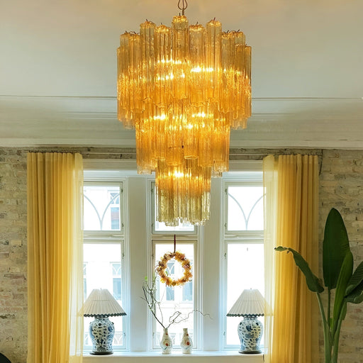 Yellow Glass Tube Chandelier Vakkerlight