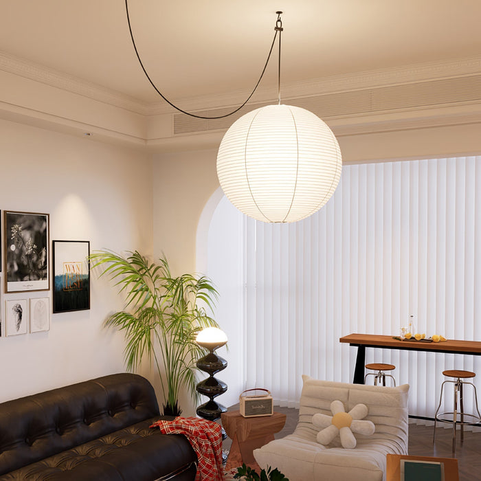 Akari A Round Swag Light (white plug wire) - Simprolos