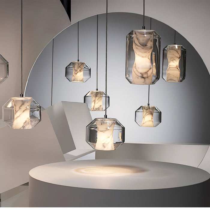 Alabaster Glass Cylinder Pendant Light - Simprolos