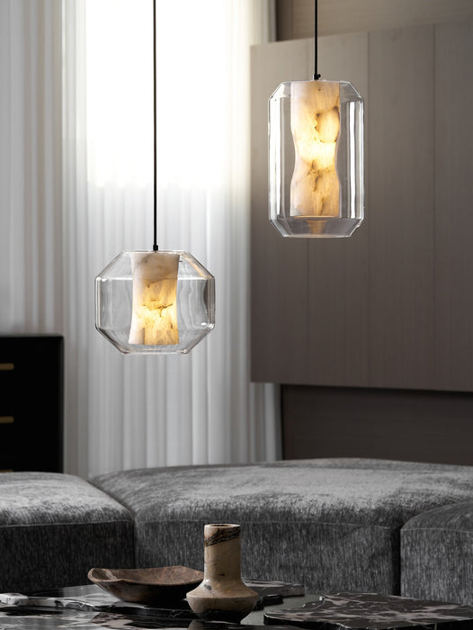 Alabaster Glass Cylinder Pendant Light - Simprolos