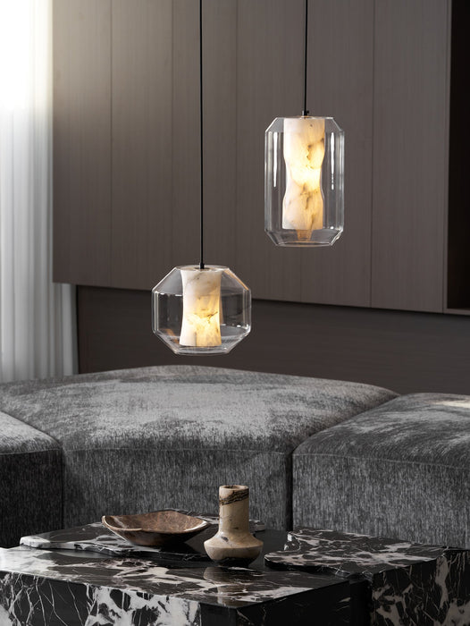 Alabaster Glass Cylinder Pendant Light - Simprolos