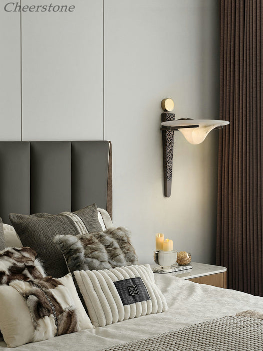 Aurelian Crest Alabaster Wall Sconce - Simprolos
