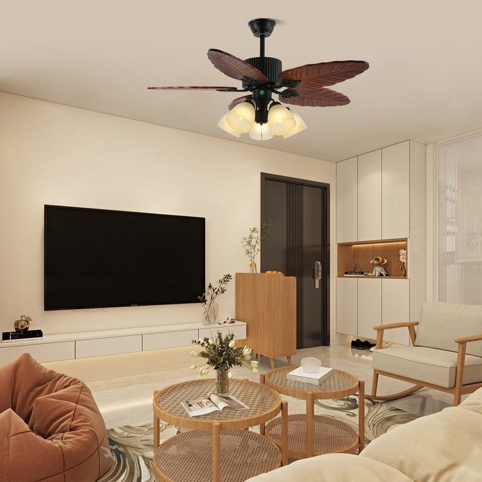 Banana Wood Leaves Ceiling Fan Light - Simprolos