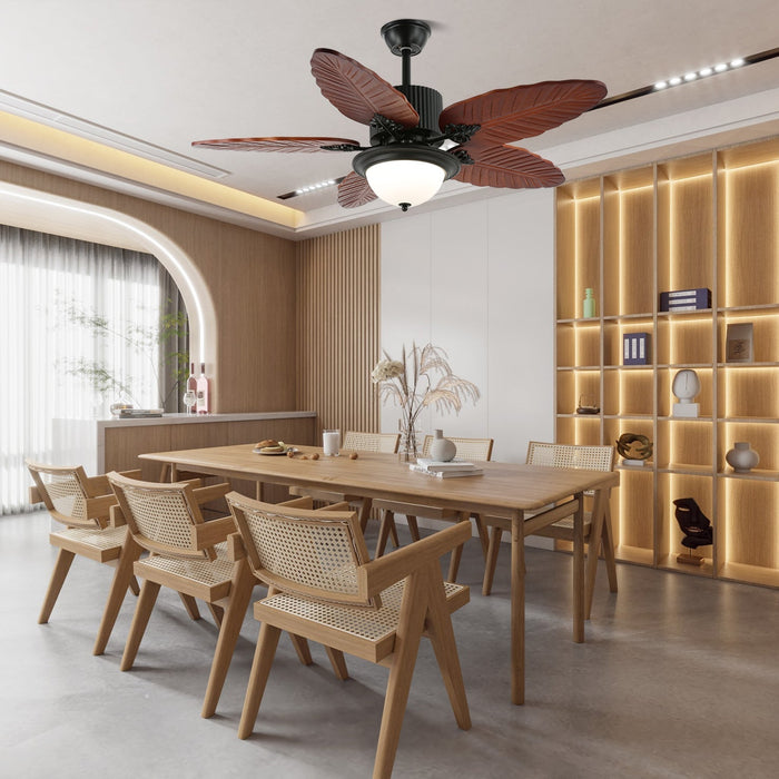 Banana Wood Leaves Ceiling Fan Light - Simprolos