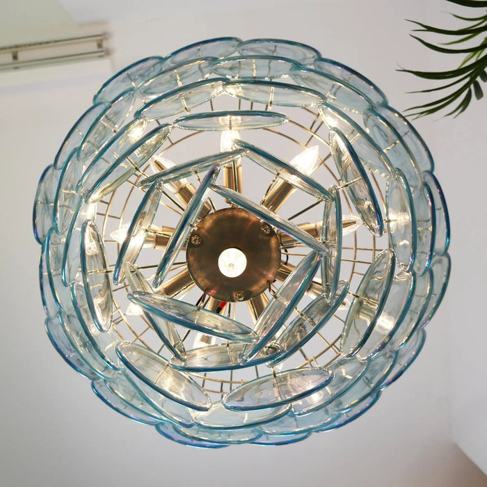 Blue Murano Disc Chandelier - Simprolos