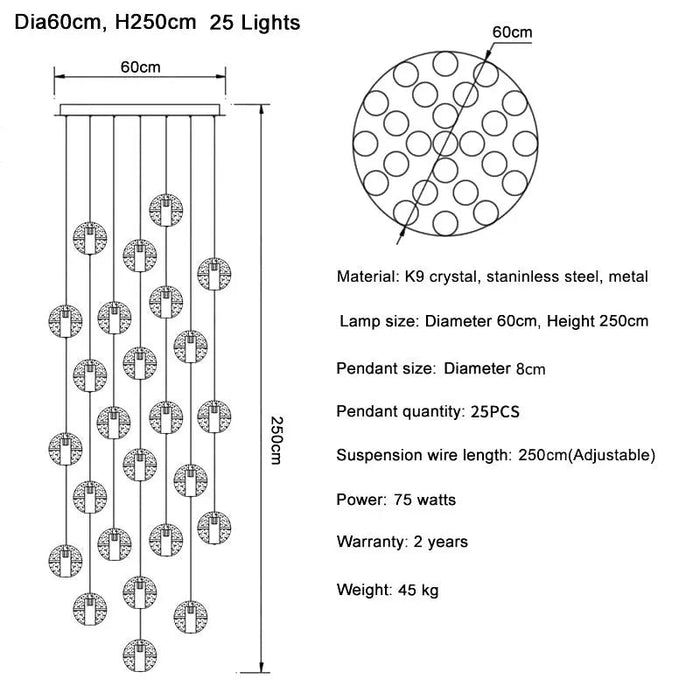 Bubble Crystal Ball Staircase Chandelier - Simprolos