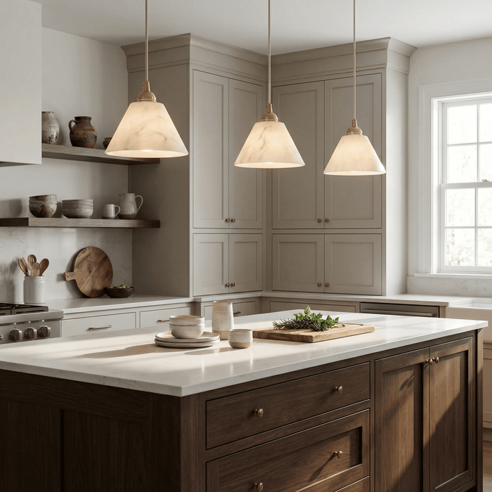 Conical Alabaster Brass Pendant Lamp - Simprolos