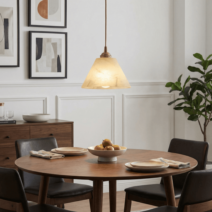 Conical Alabaster Brass Pendant Lamp - Simprolos