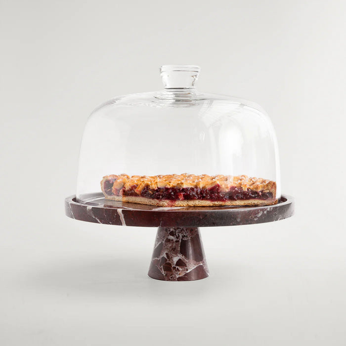 Crimson Marquina Marble Pedestal Tray - Simprolos