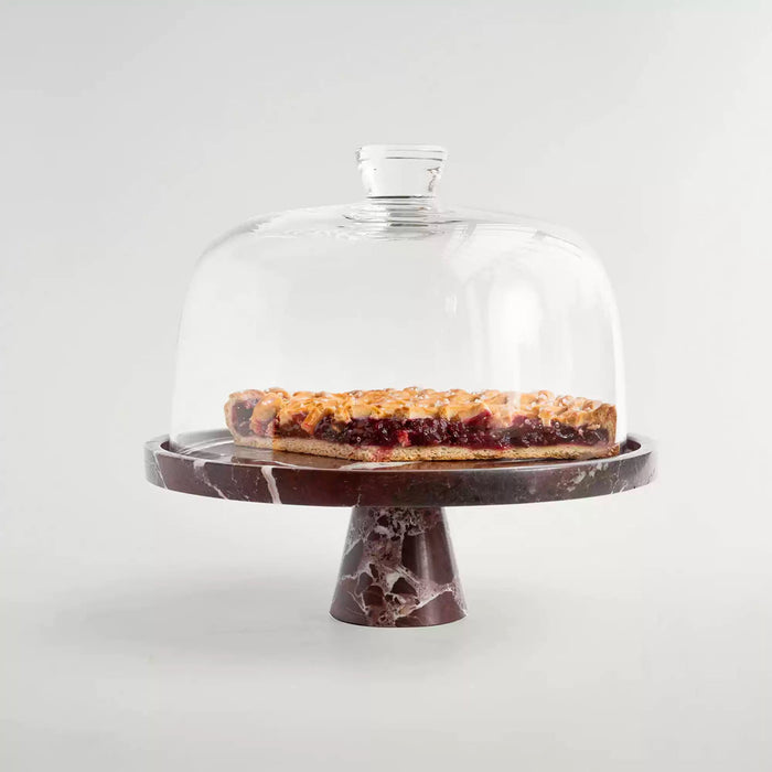 Crimson Marquina Marble Pedestal Tray - Simprolos