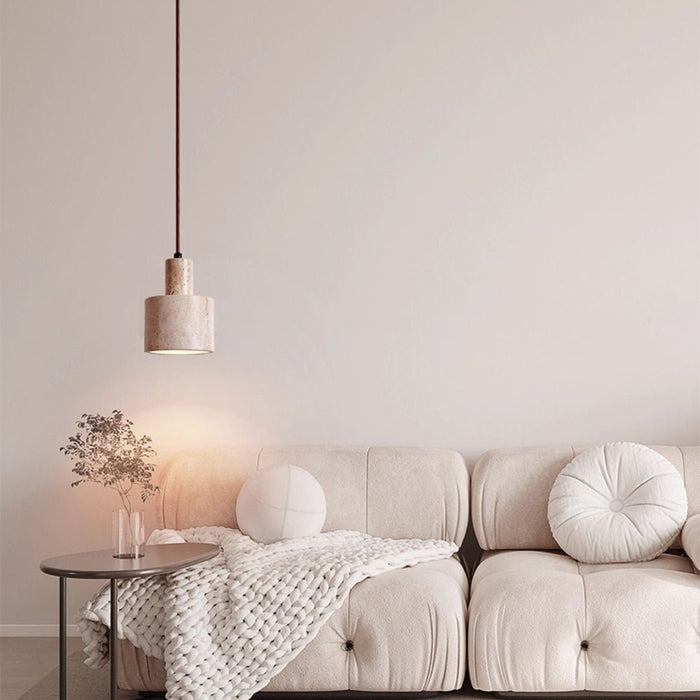 Cylindrical Travertine Pendant Lamp - Simprolos