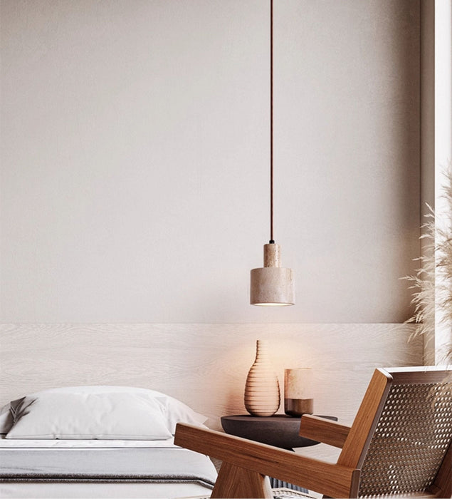 Cylindrical Travertine Pendant Lamp - Simprolos