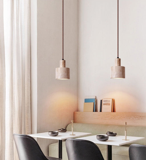 Cylindrical Travertine Pendant Lamp - Simprolos
