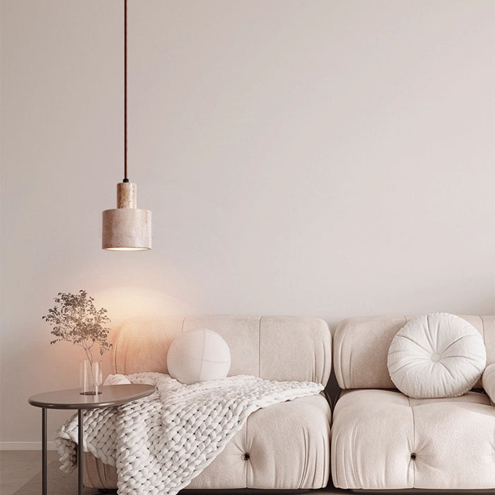 Cylindrical Travertine Pendant Lamp - Simprolos