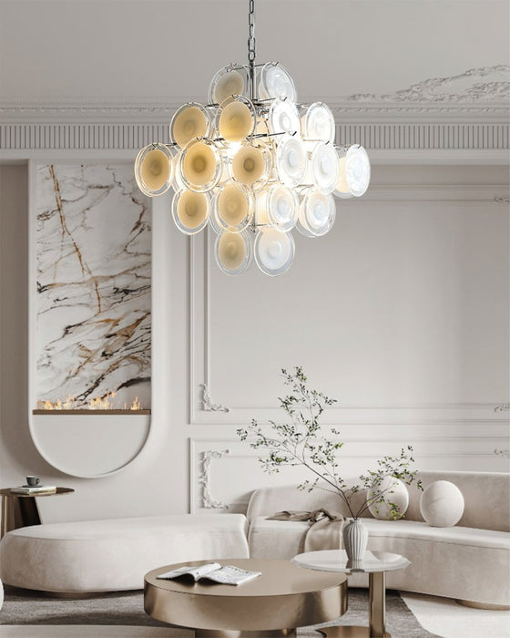 Disc White Glass Chandelier - Simprolos