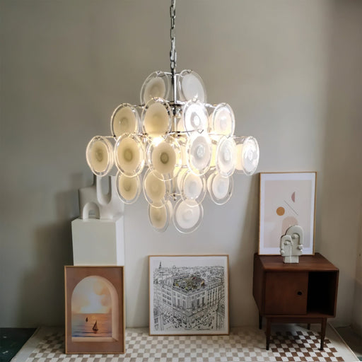 Disc White Glass Chandelier - Simprolos