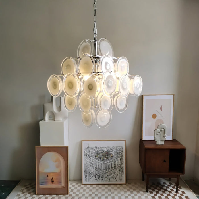 Disc White Glass Chandelier - Simprolos