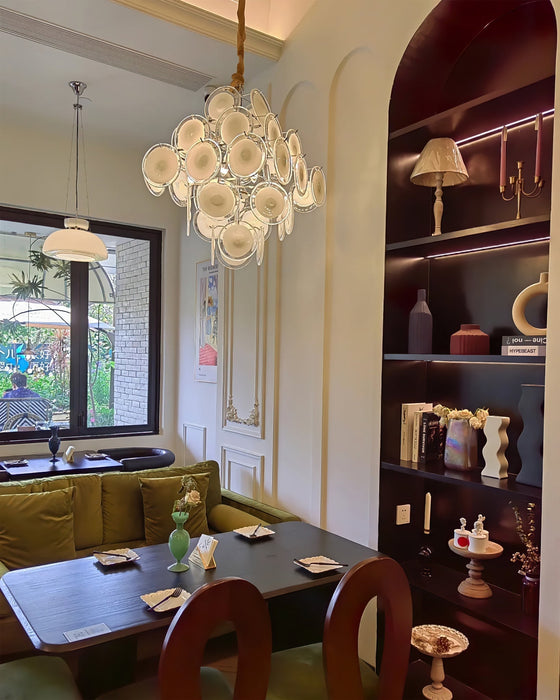 Disc White Glass Chandelier - Simprolos