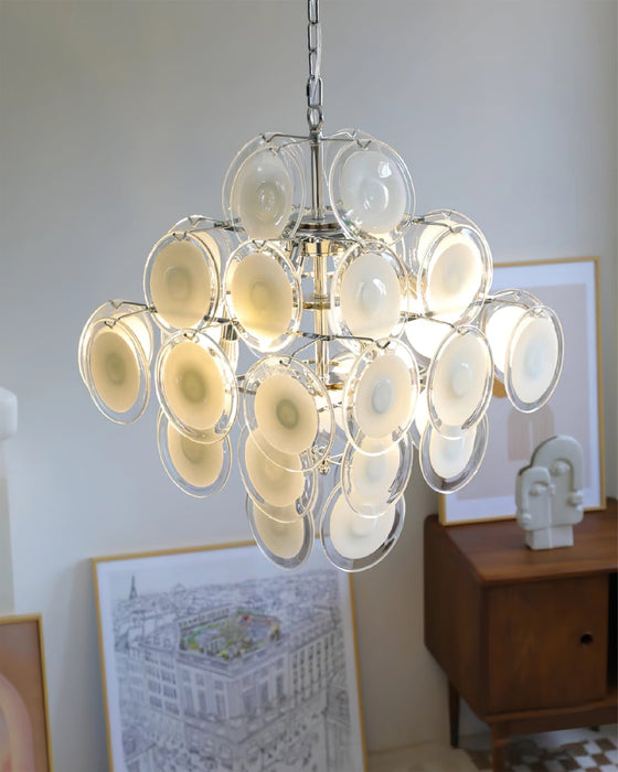 Disc White Glass Chandelier - Simprolos