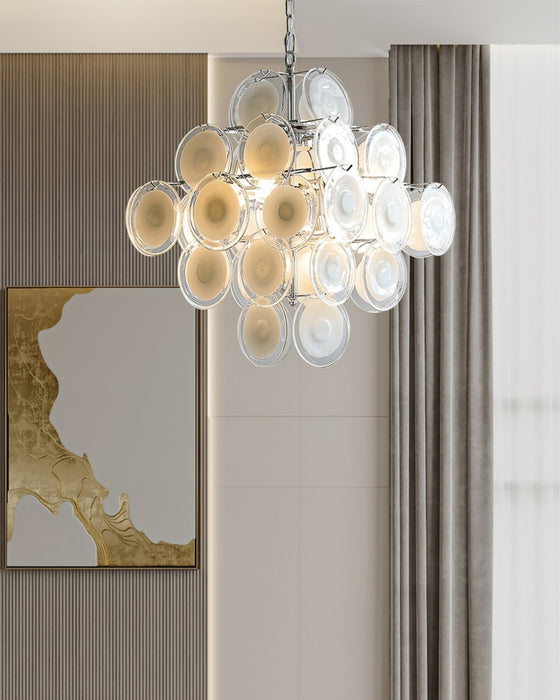 Disc White Glass Chandelier - Simprolos