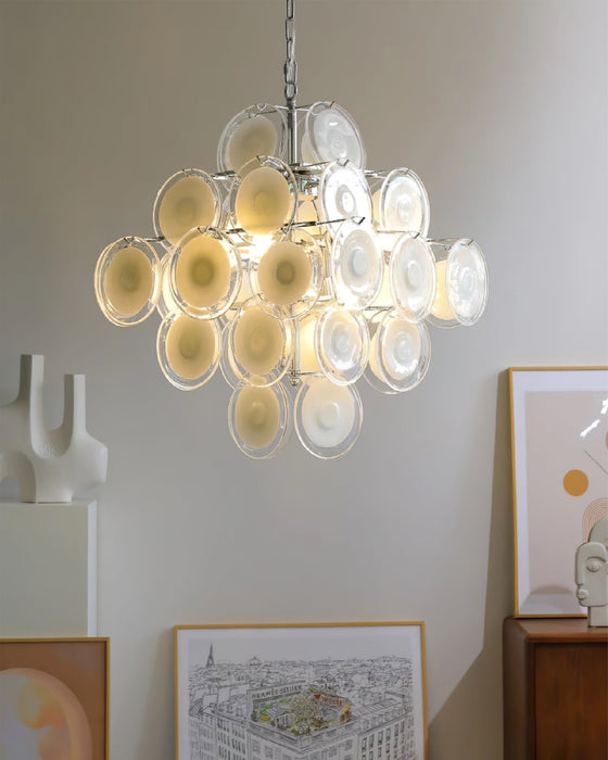 Disc White Glass Chandelier - Simprolos