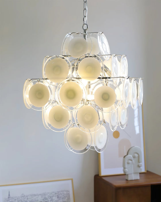 Disc White Glass Chandelier - Simprolos