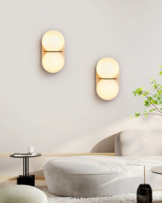 Double Globe Travertine Wall Sconce - Simprolos