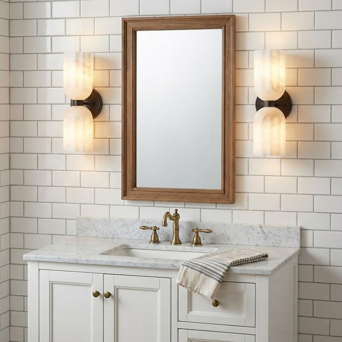 Dual Alabaster Ribbed Wall Sconce - Simprolos