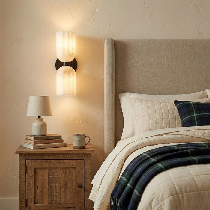 Dual Alabaster Ribbed Wall Sconce - Simprolos