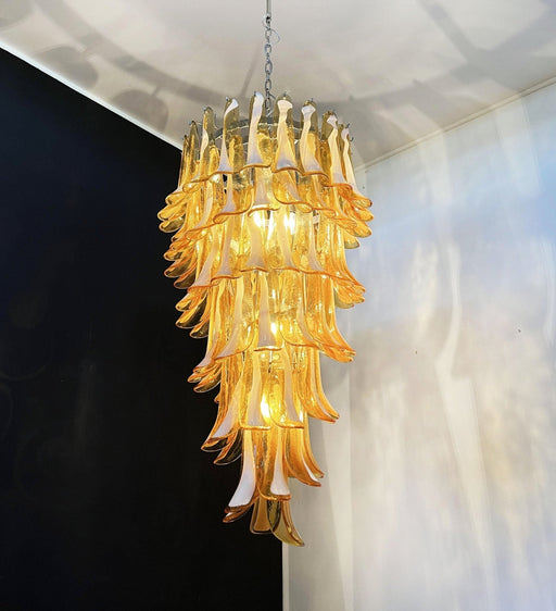 Glass Amber Petals Spiral Chandelier - Simprolos