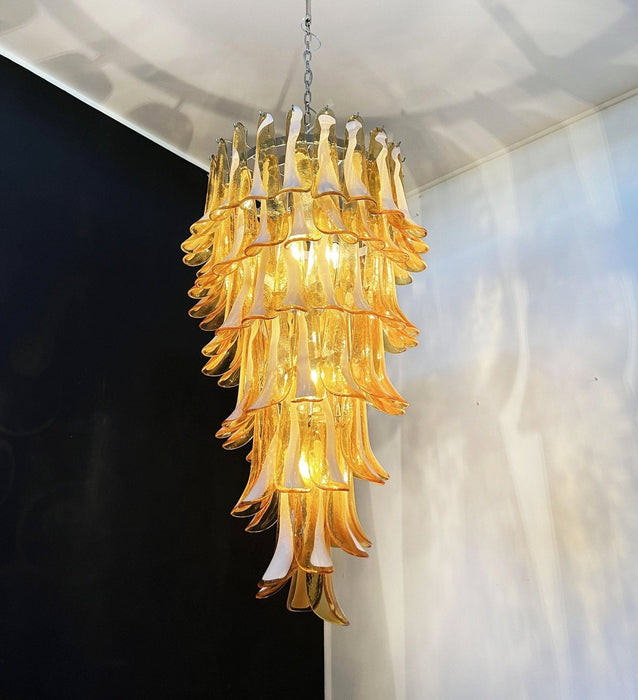 Glass Amber Petals Spiral Chandelier - Simprolos