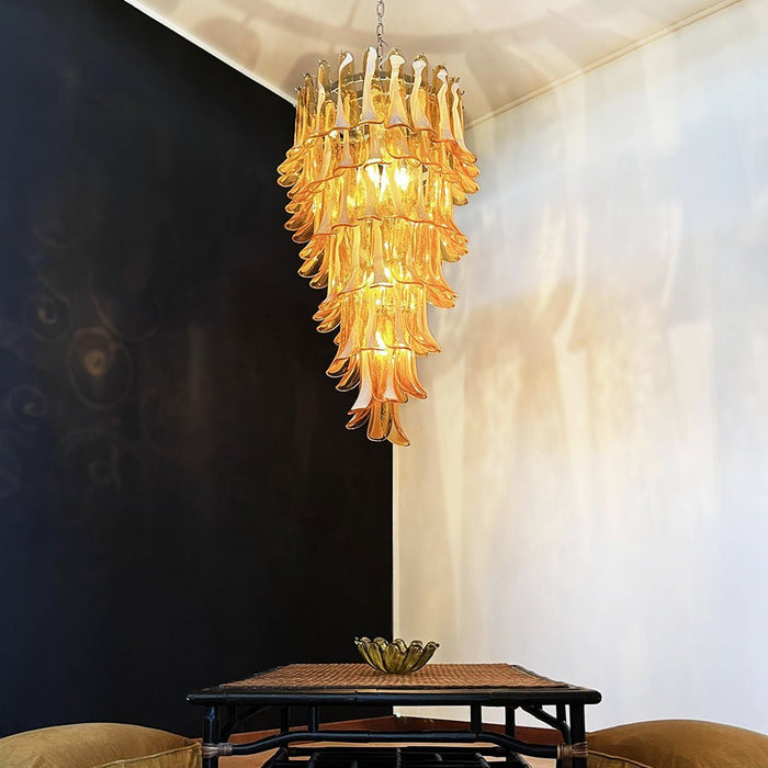 Glass Amber Petals Spiral Chandelier - Simprolos
