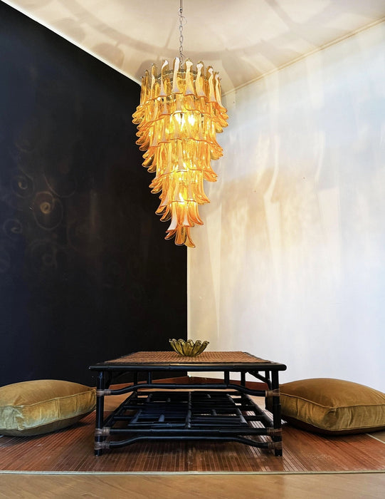 Glass Amber Petals Spiral Chandelier - Simprolos