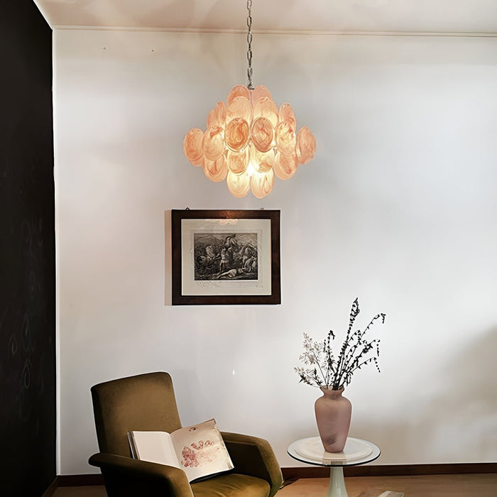 Glass Pink Disc Chandelier - Simprolos