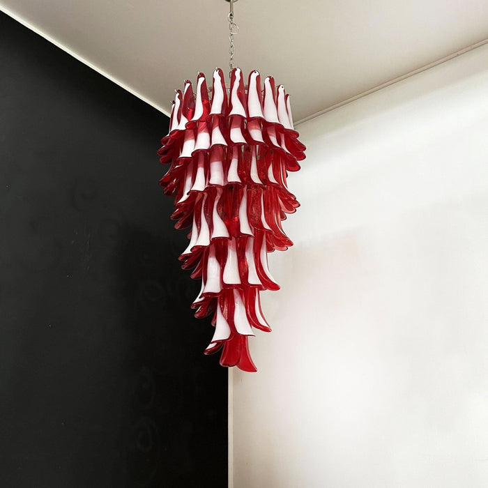 Glass Red Petals Spiral Chandelier - Simprolos