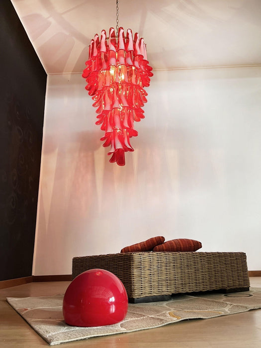 Glass Red Petals Spiral Chandelier - Simprolos