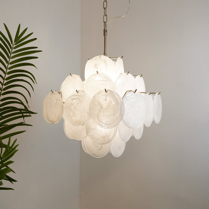 Isadora Glass White Disc Chandelier - Simprolos