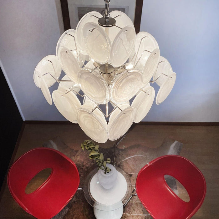 Isadora Glass White Disc Chandelier - Simprolos