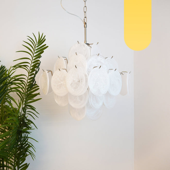 Isadora Glass White Disc Chandelier - Simprolos