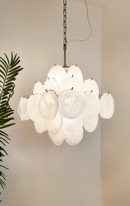 Isadora Glass White Disc Chandelier - Simprolos