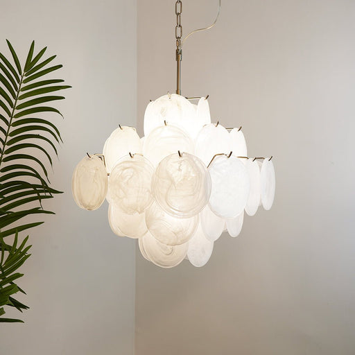 Isadora Glass White Disc Chandelier - Simprolos