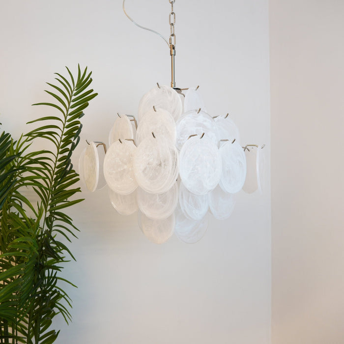 Isadora Glass White Disc Chandelier - Simprolos