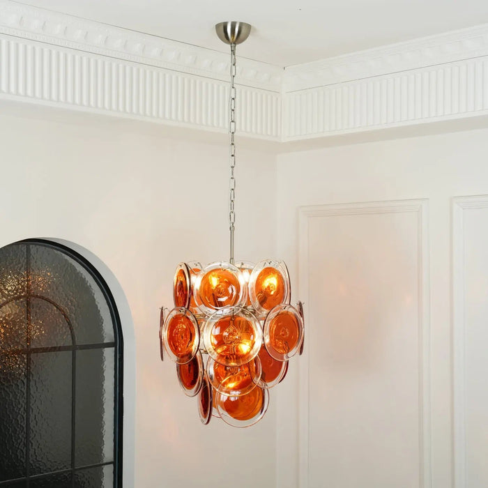 Murano Orange Disk Glass Chandelier - Simprolos