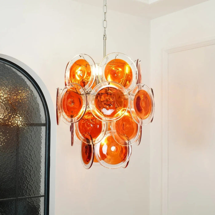 Murano Orange Disk Glass Chandelier - Simprolos
