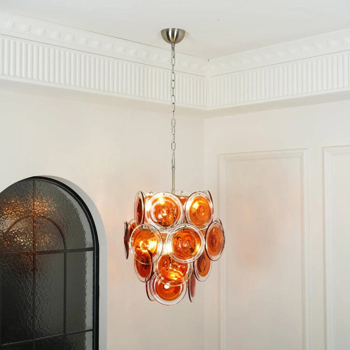 Murano Orange Disk Glass Chandelier - Simprolos