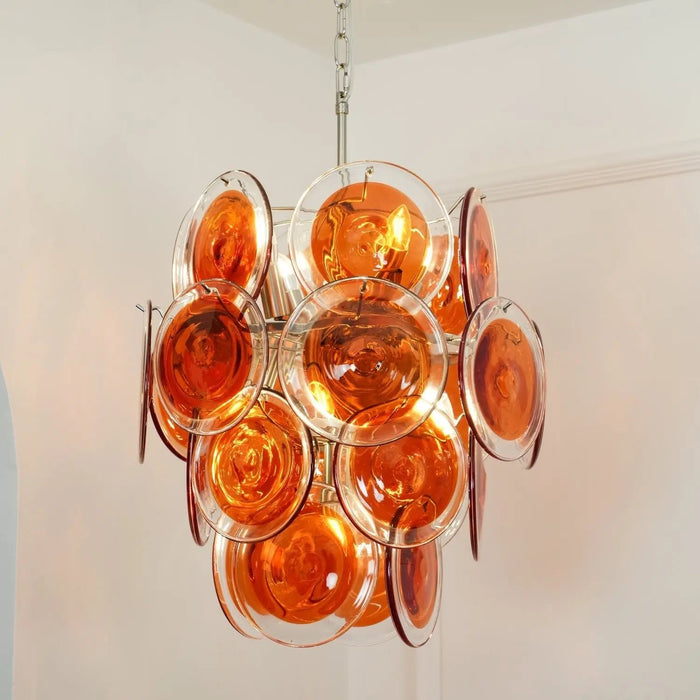 Murano Orange Disk Glass Chandelier - Simprolos